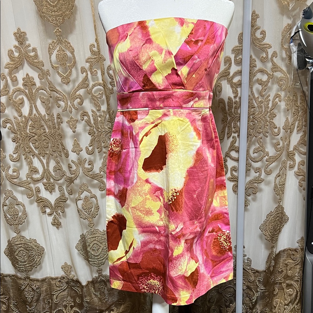 New York & Company Strapless Floral Dress in Pink and Yellow